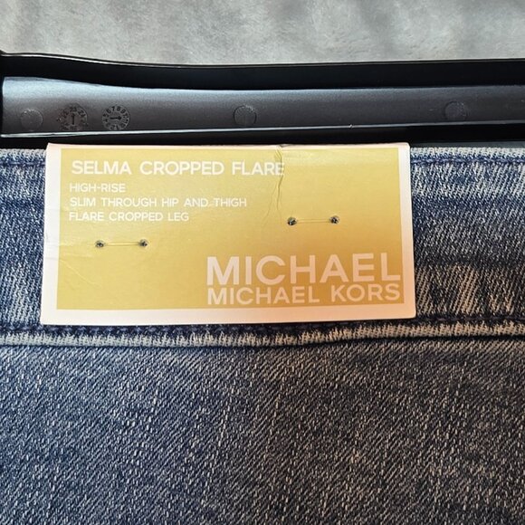Michael Kors Selma Cropped Flare High Rise Jeans Plus Size Frayed Button Fly NWT - Picture 10 of 10